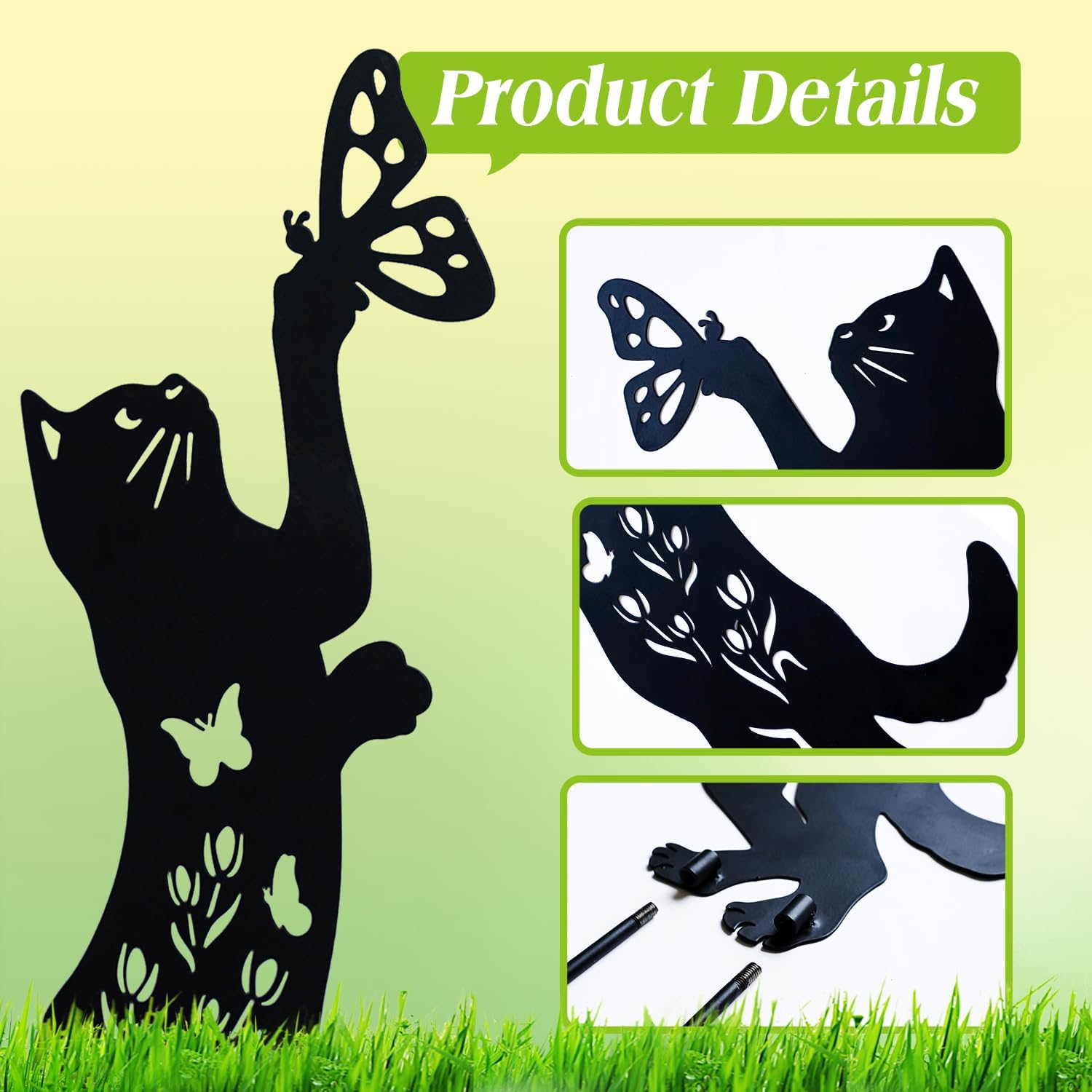 EZTZEN Cat Metal Garden Stakes Decorative,Gifts for Women/Men/Cat Lovers Gifts,Black Cat Silhouette Statues Garden Decor for Outside,Outdoor Decor,Yard Art,Patio,Lawn Ornaments