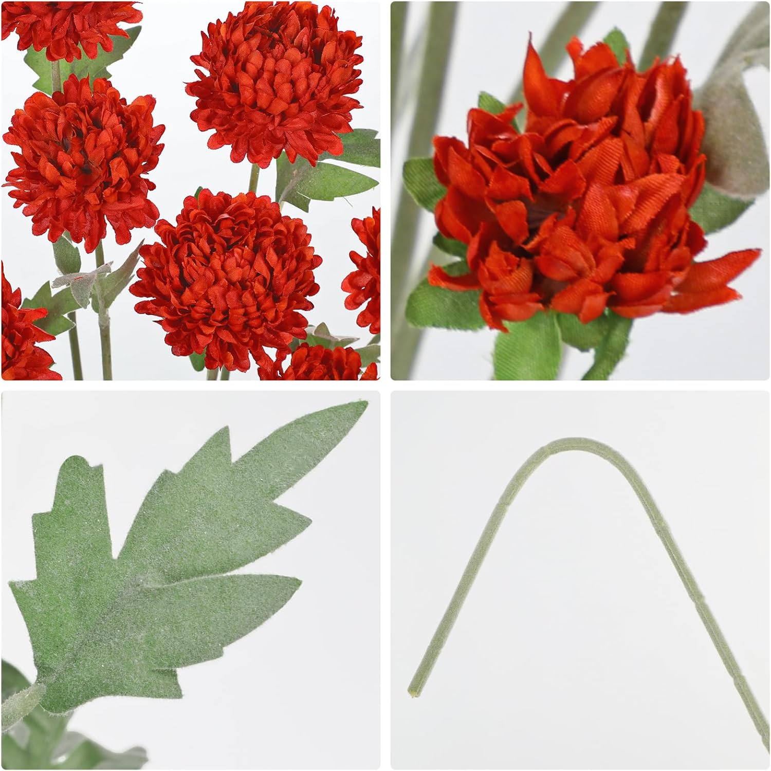 Briful 5PCS Artificial Chrysanthemum Flowers - 27.5'' Tall Faux Mums Floral Stems Red Silk Chrysanthemums for Home Wedding Party Bouquet Vase Arrangement Décor - Image 3