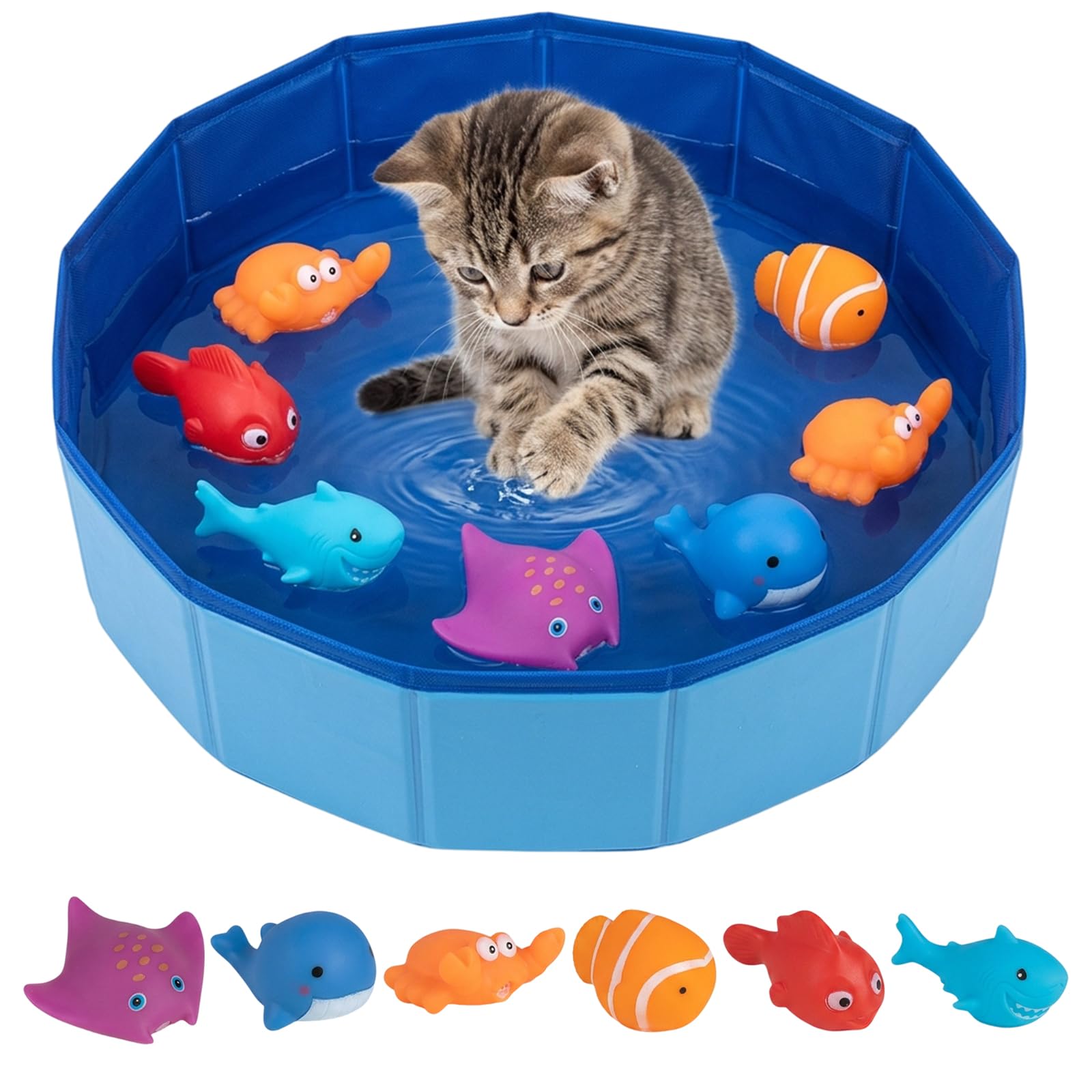 Small Paddling Pool, 30X10cm Dog Paddling Pool with Toys, Indoor Water Play for Cats and Small Dogs, Portable Pet Bathing Tub with Pool Toys, Plastic Paddling Pool for Dogs and Cats