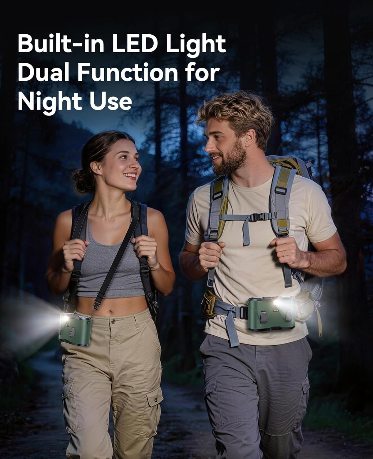 Rechargeable Portable Waist Fan, 10000mAh Dual-Motor Personal Clip on Waist Fan with 10 Speeds, 25000 RPM, LED Display & Flashlight, 4 in1 Waist Cooling Fan for Outdoor Camping Jobsite (Green)