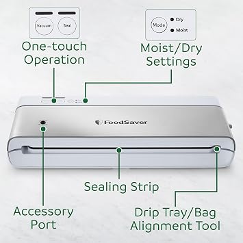 FoodSaver Compact Vacuum Sealer Machine with Airtight Bags and Roll - Ideal for Sous Vide and Airtight Food Storage, White
