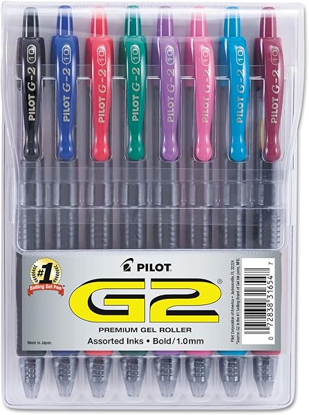 Pilot G2 Premium Retractable Gel-Ink Rolling Ball Pens, Bold Point (1.0mm), 1.0 Gel Pens, Assorted, 8-Pack - Ideal for S