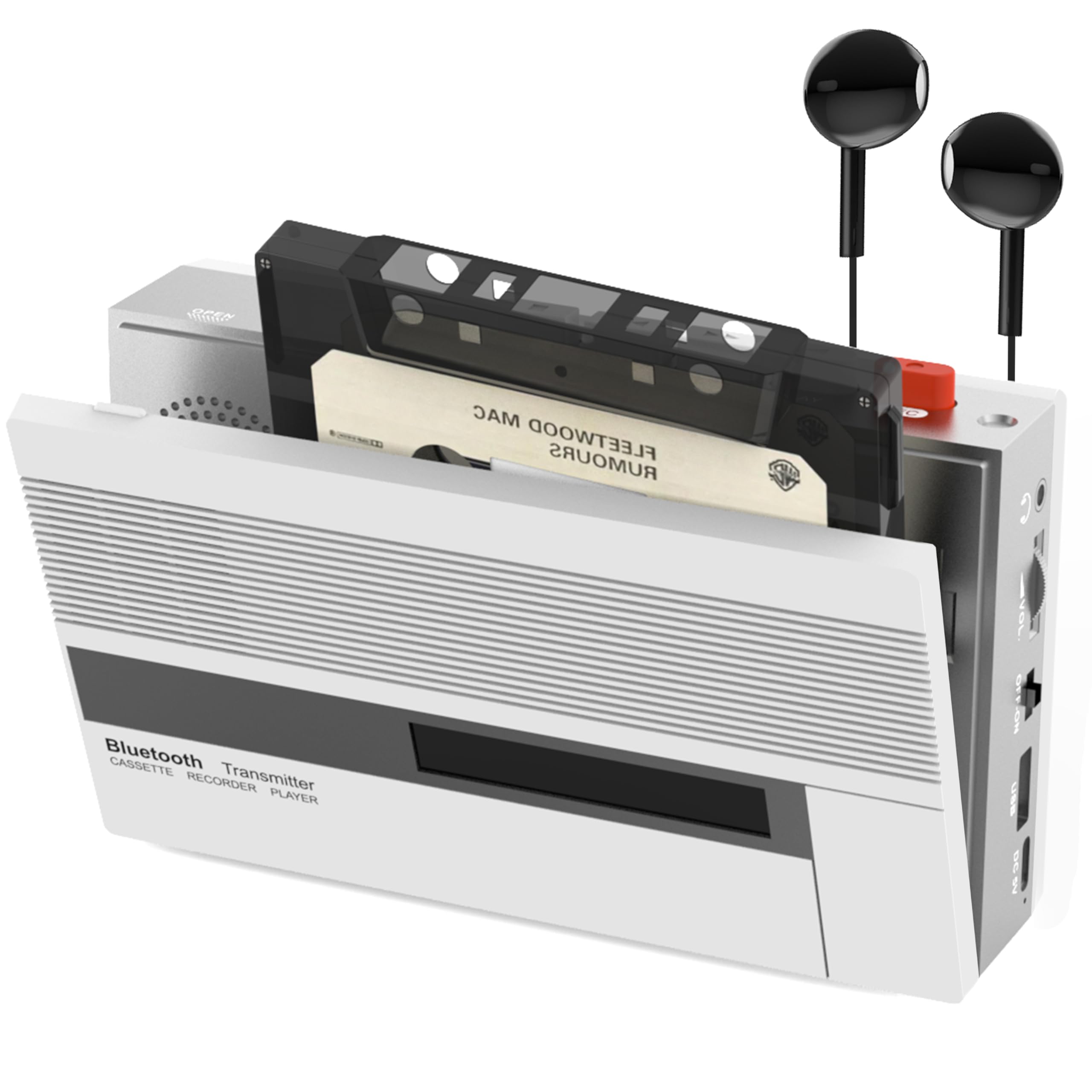 Tragbarer Kassetten-Player mit Bluetooth Sender & Empfänger, 2000mAh wiederaufladbar, Kassettenrekorder für Sprache & Bluetooth Musik, integrierter Lautsprecher, 3,5 mm Kopfhöreranschluss