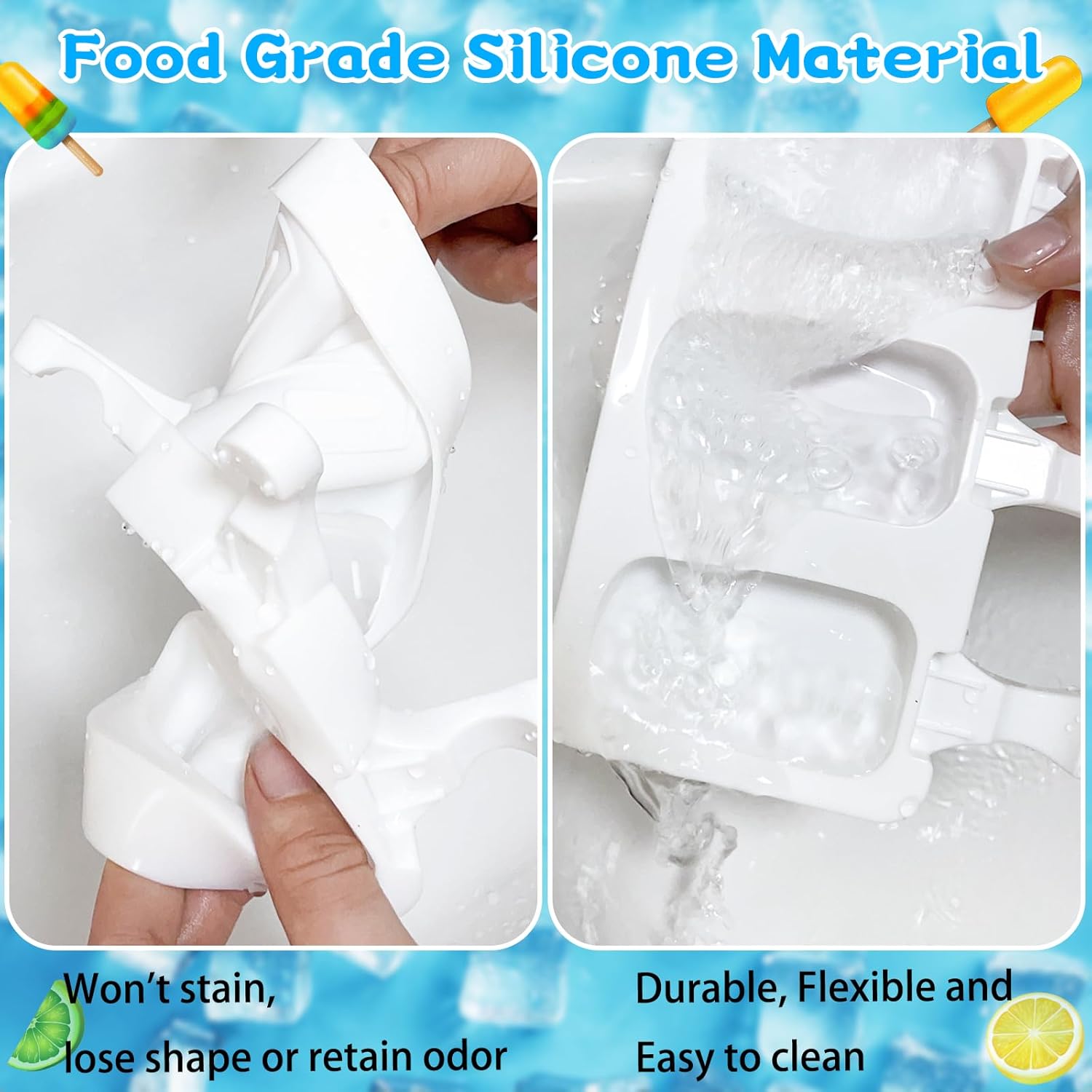 8 Set Silicone Popsicle Molds 4 Cavities Ice Cream Oval Cake Molds with 400 Sticks, Reusable Ice Pop & Cakesicle Mould for Kids, DIY Frozen Treats, Summer Snacks, Parties Favors, Easy Release (White)