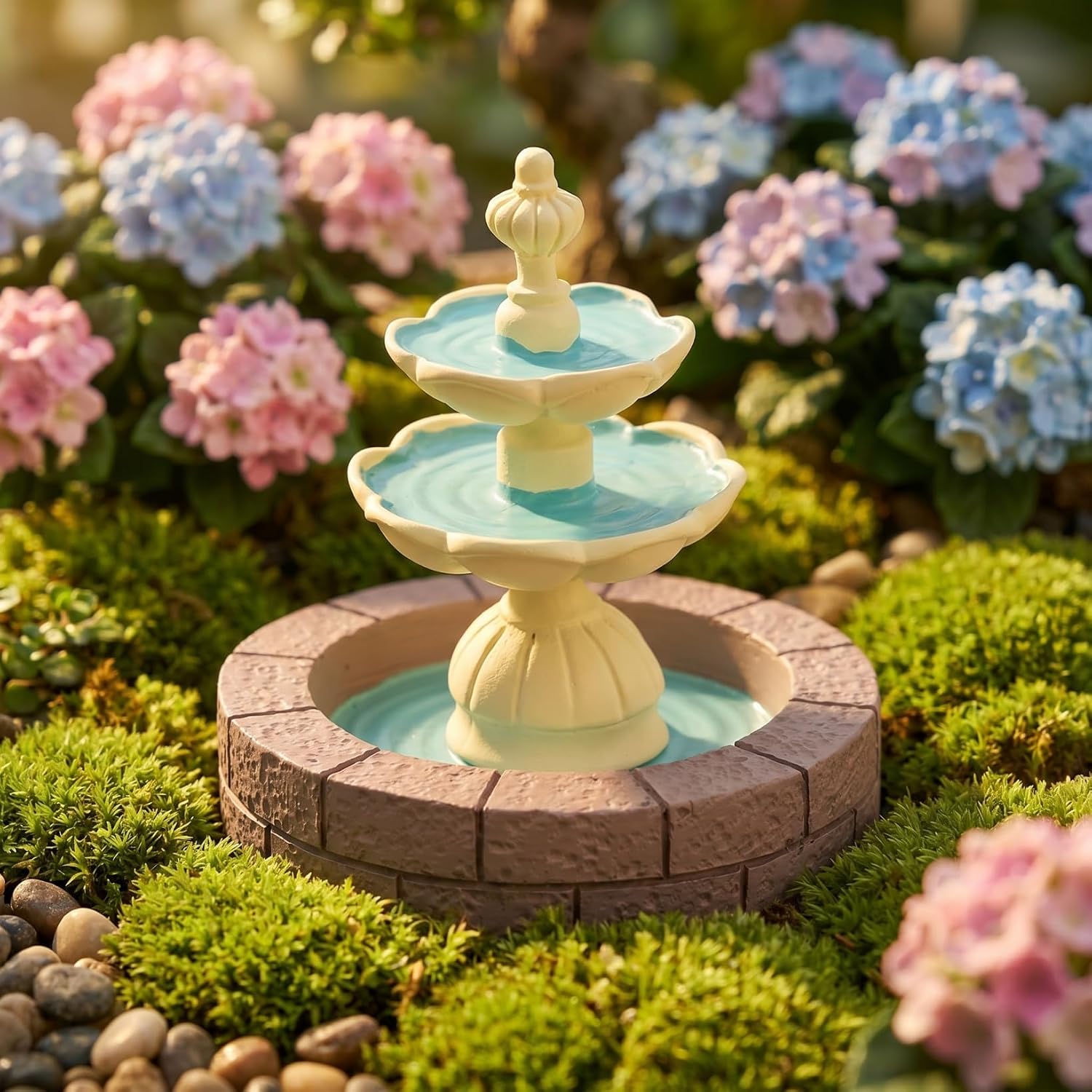 Housoutil Miniature Fountain Decor, Mini Resin Tabletop Fountain, Mini Water Feature for Micro Landscape Bonsai Dollhouse Fairy Garden Desk Shelf DIY Scene Accessories