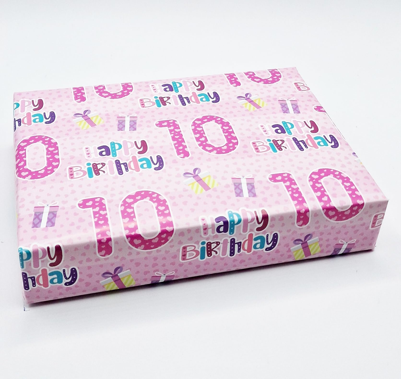 2 Sheets 10th Birthday Girl Wrapping Paper Age 10 Cute Birthday Giftwrap Female PINK (PA)