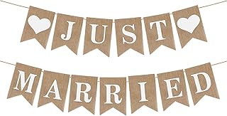 Just Married Girlande,Deko Hochzeit Girlande,Vintage Wimpelkette,Just Married Auto Deko Hochzeit Banner für Wedding Brautdusche Hochzeitszeremonie(Leinen)