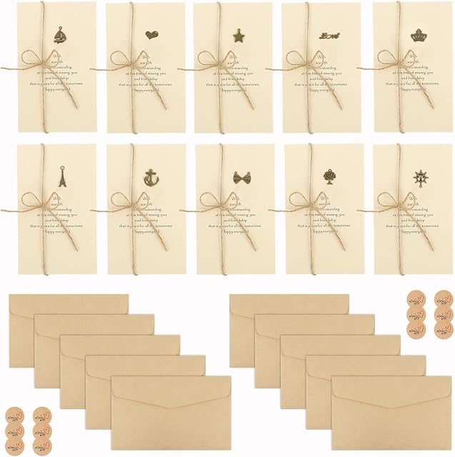 Kinsinder 20Pcs Vintage Greeting Card and Envelopes Set, Old Fashion Aged Paper Set, Retro Letter Paper Aged Envelopes for Writing Printing DIY