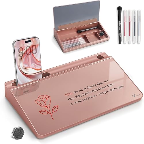 Miniatura 22 de TOWON Pizarra blanca de escritorio pequeña y compacta de vidrio con almacenamiento – Tablero de borrado en seco de 12 x 7 pulgadas para escritorio,