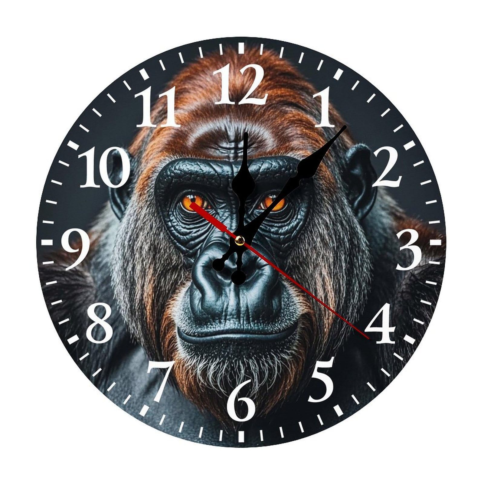 Horloge murale ronde Gorilla blanche sans tic-tac 30x30 cm pour salon et cuisine