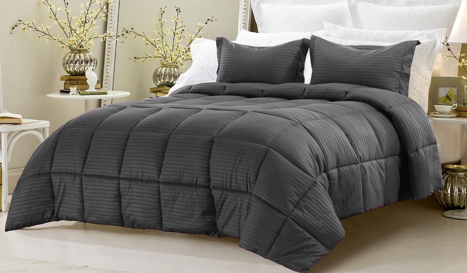 Edredón de algodón egipcio para renovar su dormitorio principal con estilo Super King gris