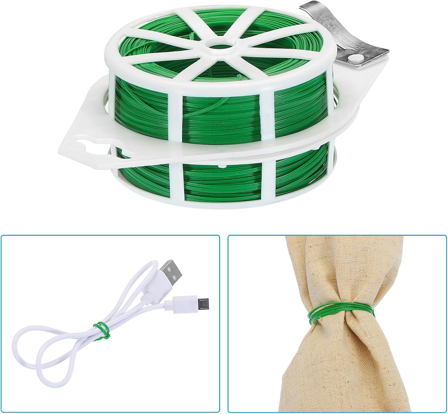 PATIKIL 492ft/150M Twist Ties, 2 Pack PE Garden Plant Ties with Cutter Reusable for Gardening Climbing Vines Office Home Cable Organizing, Green