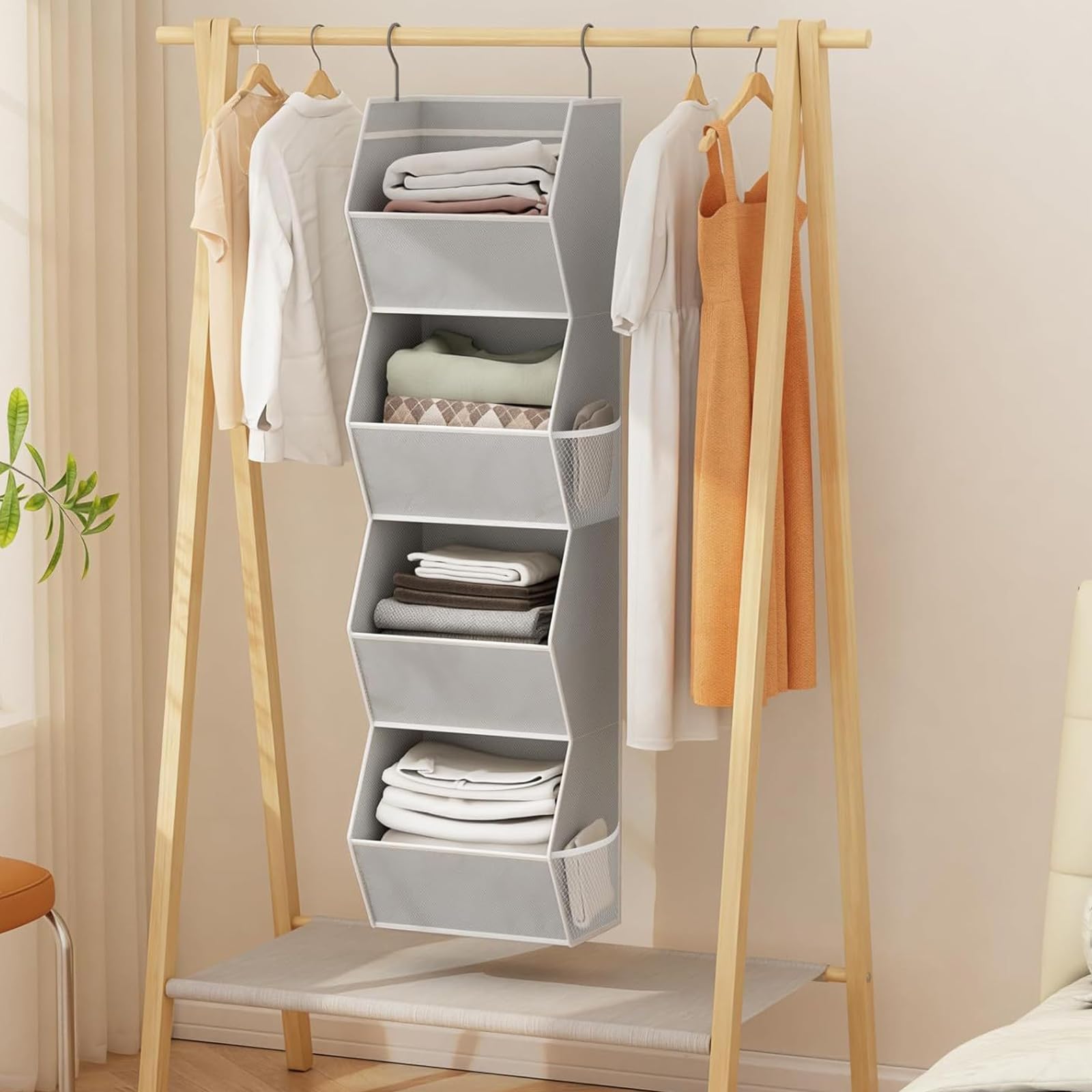 Organizador vertical de almacenamiento para colgar en espacios reducidos, estantes ajustables para armario de dormitorio, ahorro de espacio compacto para ropa y accesorios
