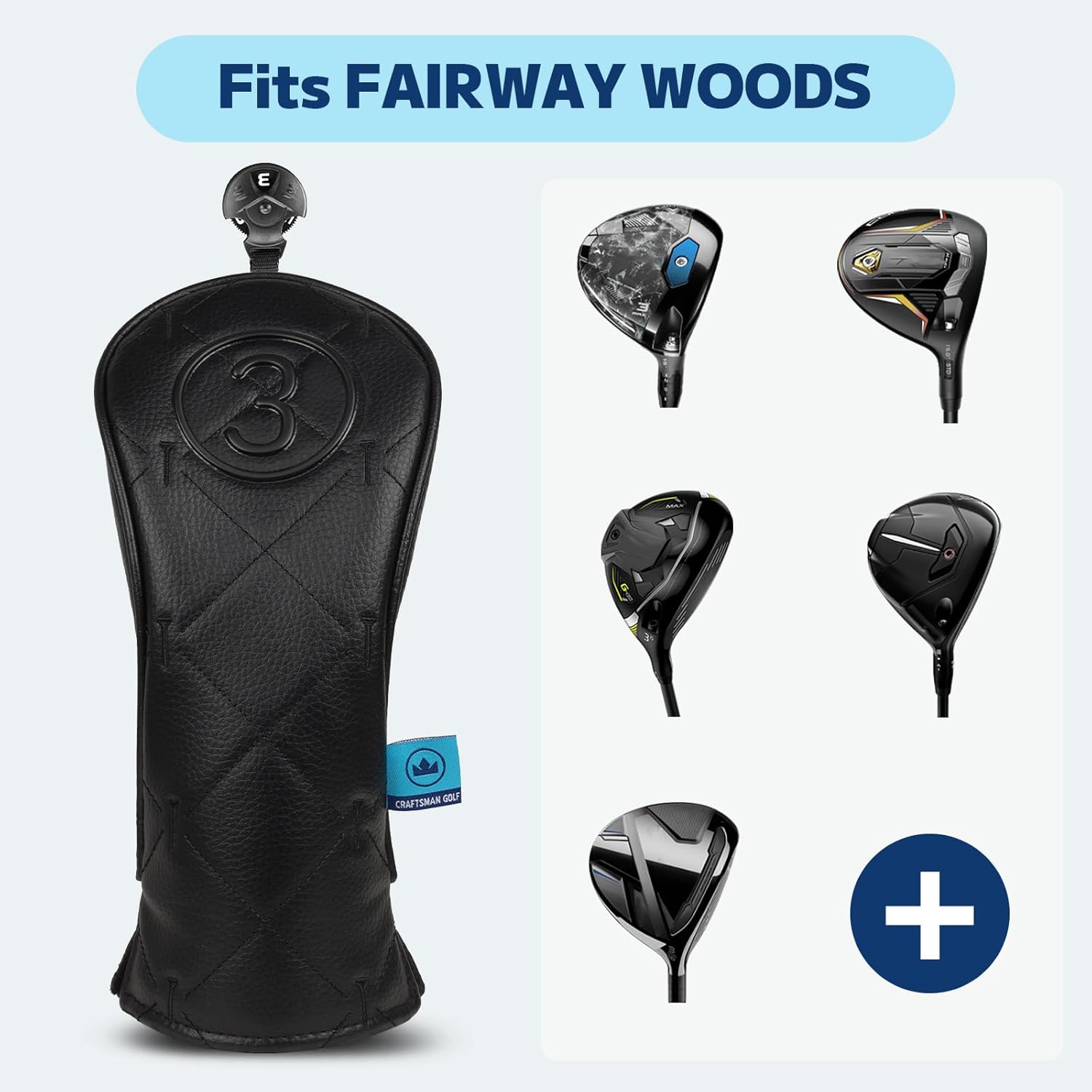Craftsman Golf Modern Style Premium Black Golf Headcover for 3 5 7 Woods and Driver Hybrids