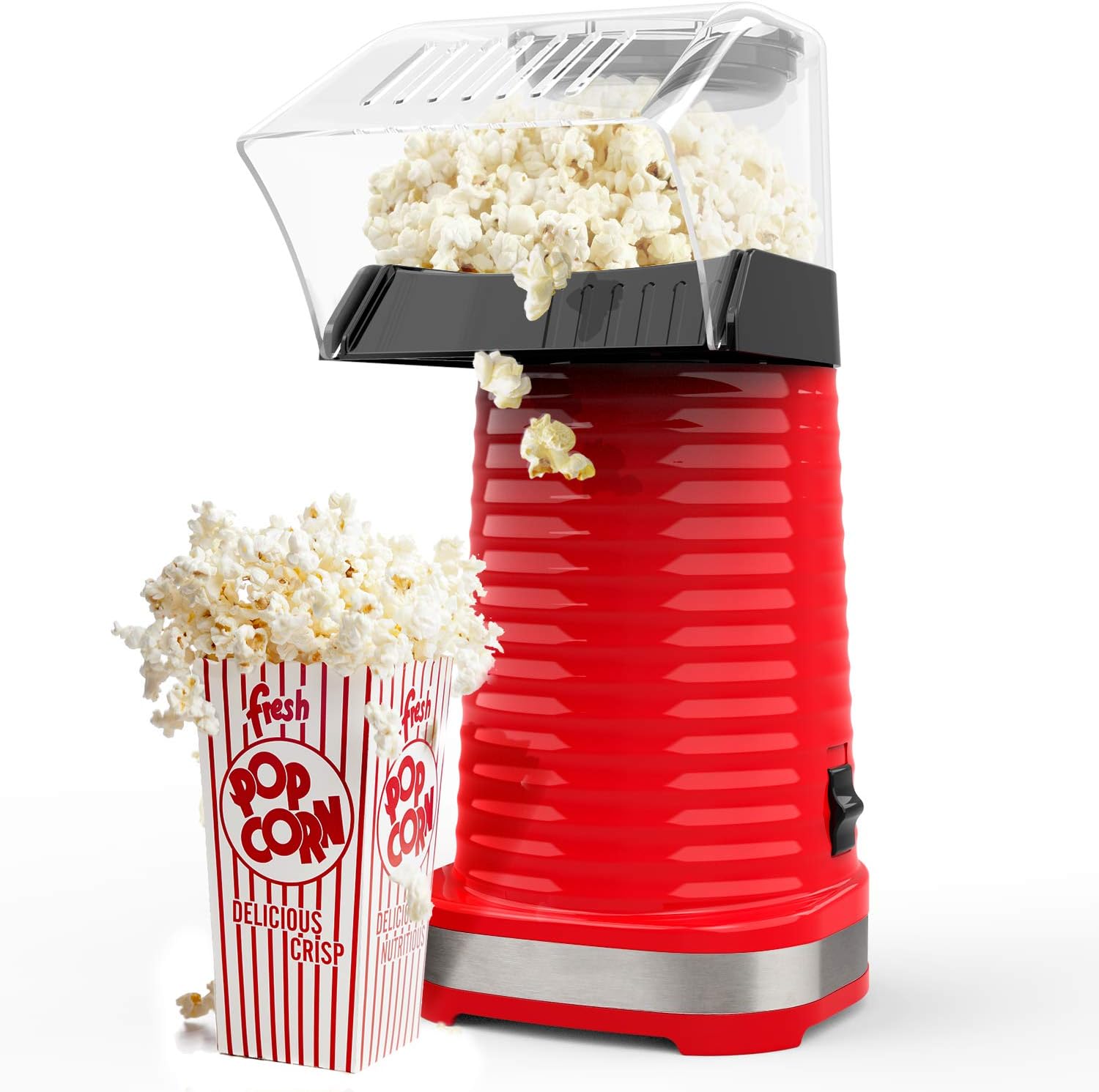 Hot Air Popcorn Maker, 1200W Popcorn Popper with Measuring Cup, No Oil Needed, Great for Watching Movies and Holding Parties in Home, Red