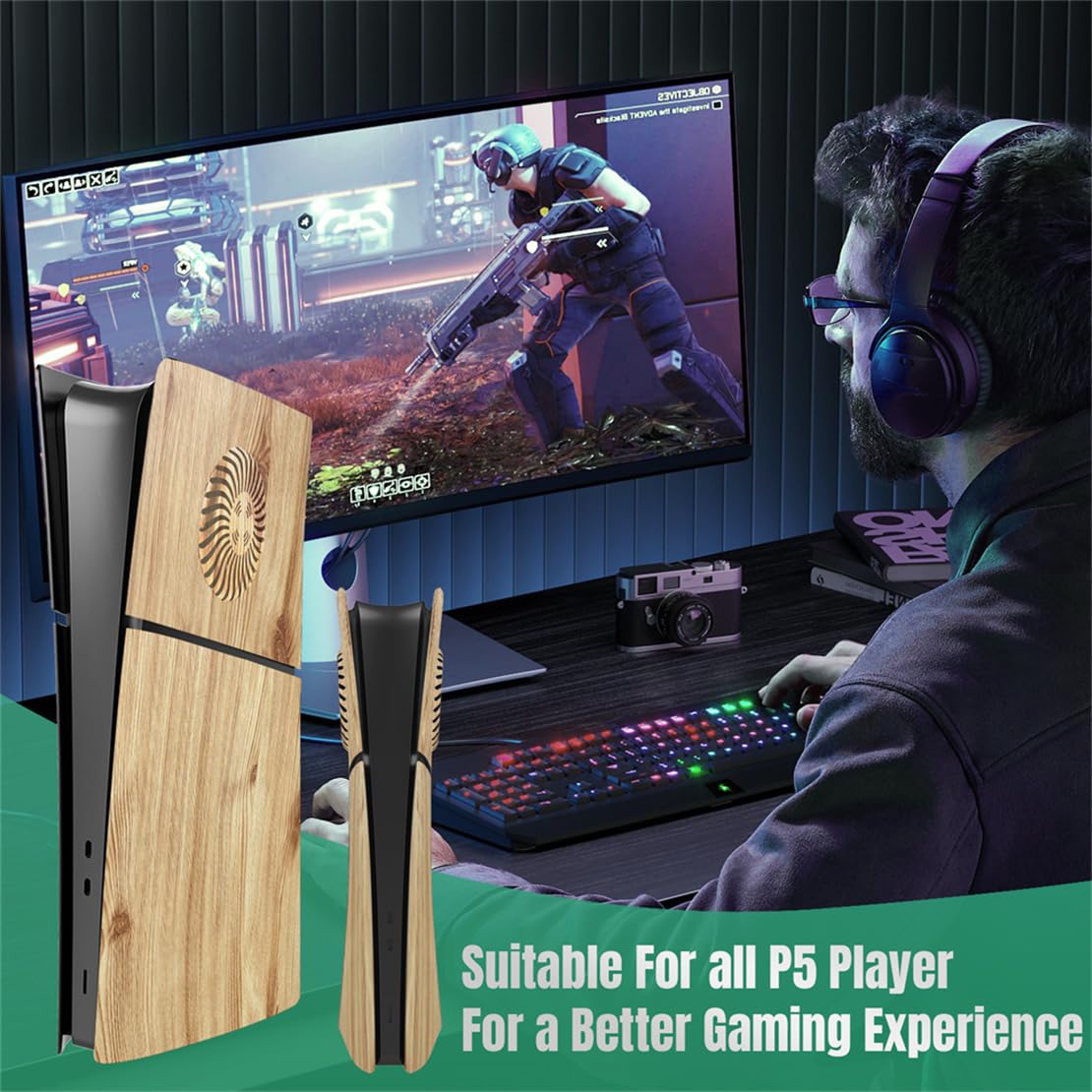 Coque de protection de rechange pour console PS5 Slim (version numérique couleur bois)