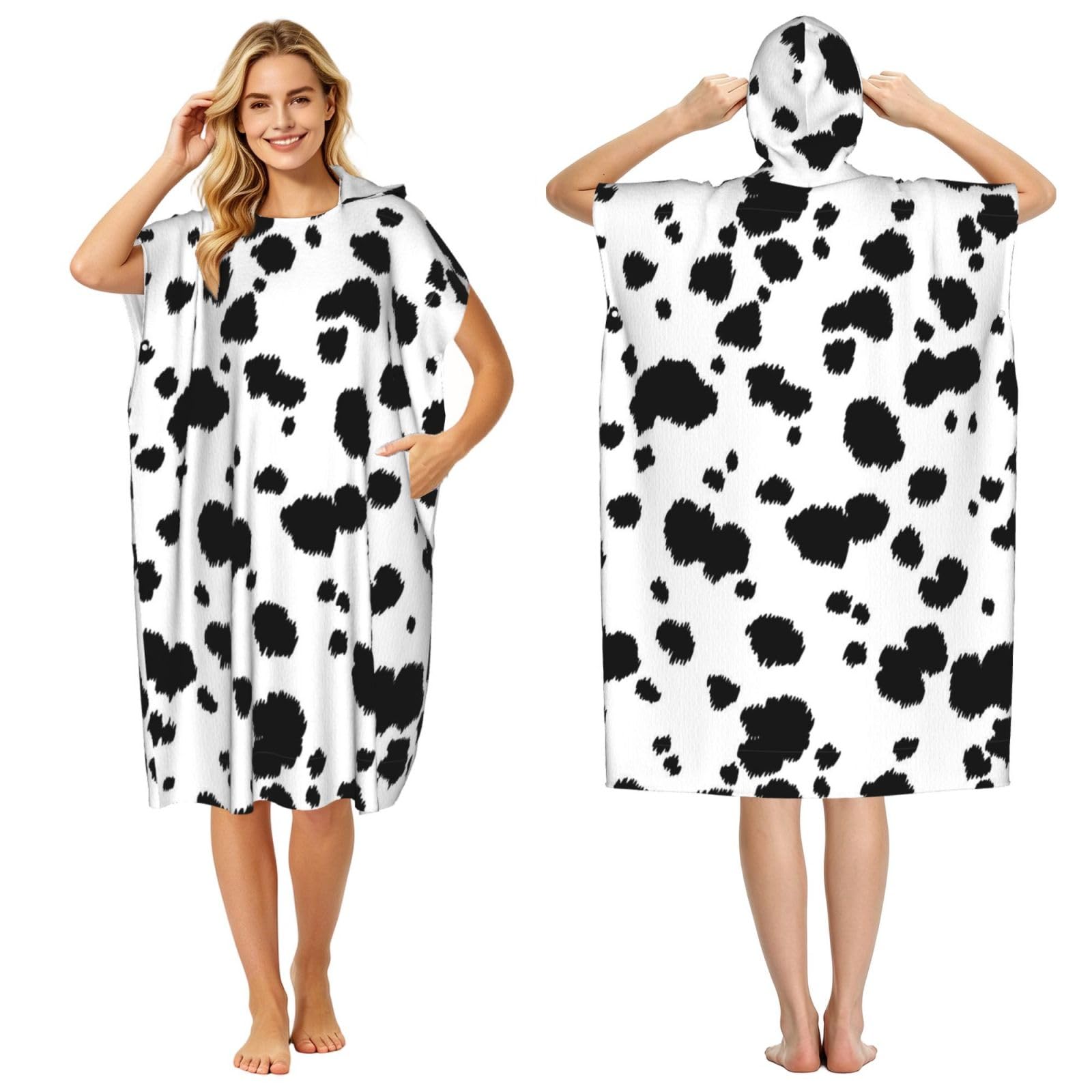 Poadnly Dalmatian Print, Adult Hooded Beach Towel 90 x 110 cm,Changing Bath Robe, Surf Poncho Towel For Women Men