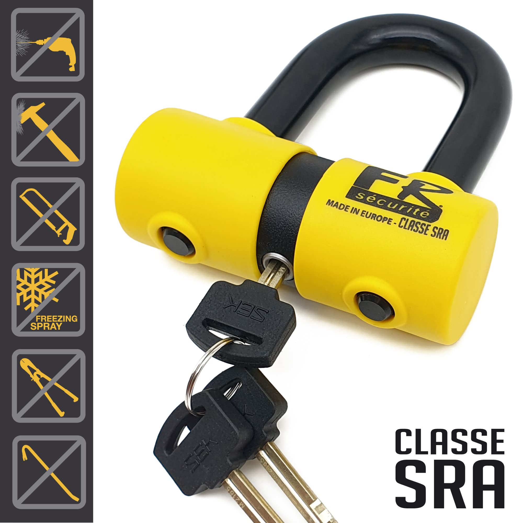 FR SECURITE FR50+10.120L Chaîne Antivol pour Moto et Bloque Disque Mini U Homologué SRA, Protection de Sécurité pour Moto Scooter Vélo Multifonction Anneau en Acier 120cm, ø10mm