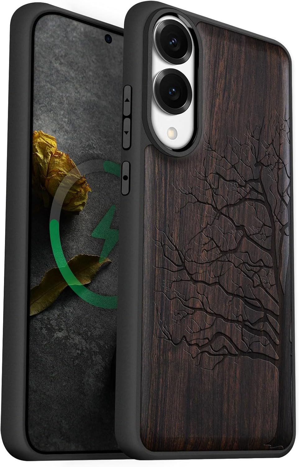 Carveit Magnetic Wooden Case for Samsung Galaxy S25 Edge Case 2025, TPU Shockproof Cover & Wood Artisan Engraved, Compatible with MagSafe Wireless Chargers (Eternal Tree) Blackwood