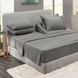 Clara Clark Flex Top King Sheets, 6 Piece Set - Hotel Luxury Sheets for Top Split King Bed, Super Soft Bedding Set, Head Split King Charcoal Gray