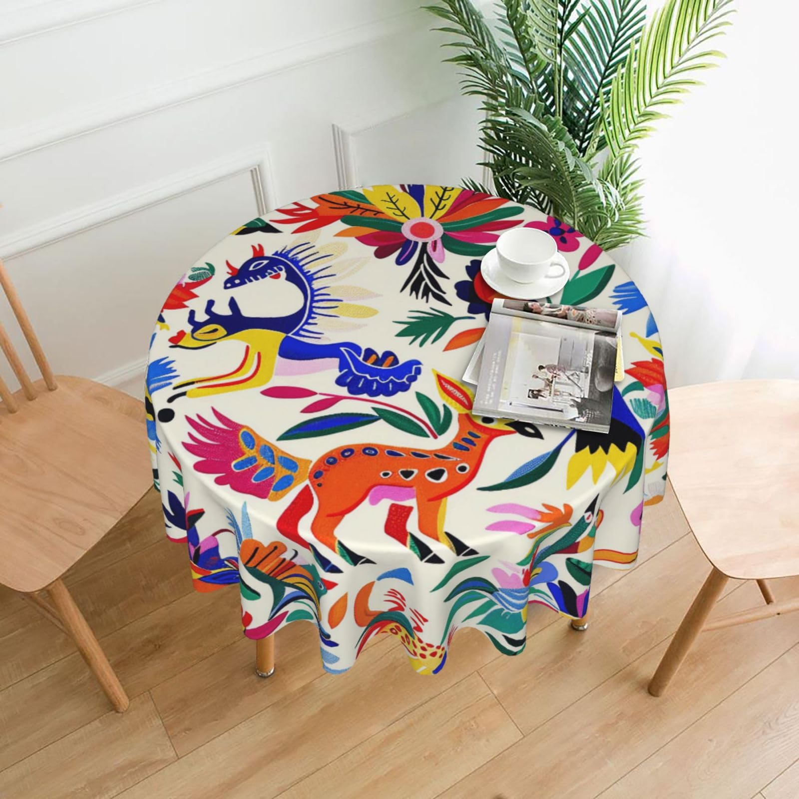 WPKJU Mexican Otomi Animals Printed Round Tablecloth 60 in Water Resistant Table Cover Washable Table Cloth for Dining Tables