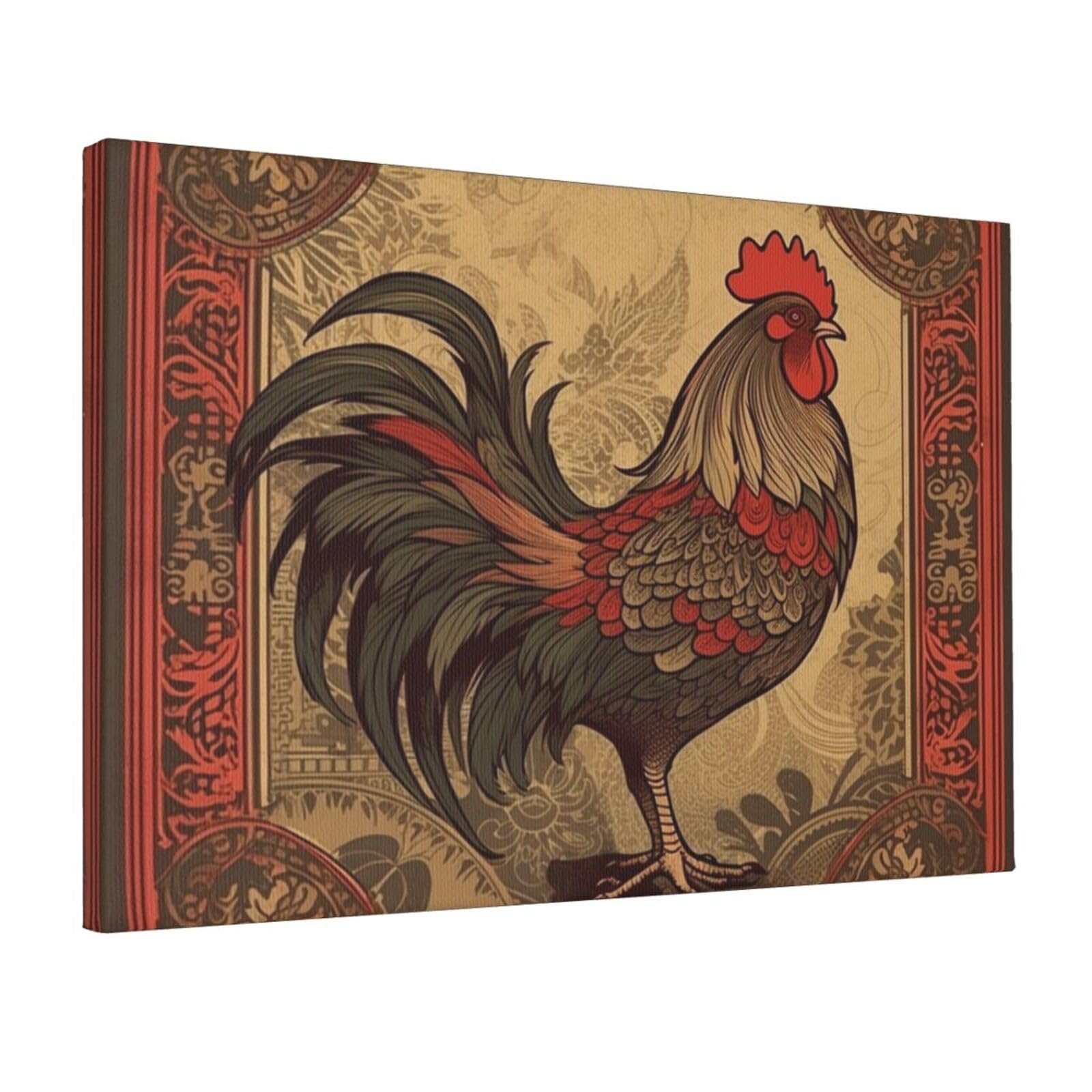 KLOPH Old Rooster Illustration Canvas Wall Art for Living Room 12"x18" Modern Artwork Painting for Bathroom Hanging Canvas Prints Aesthetic Wallart for Bedroom Kitchen Office Wall Decor