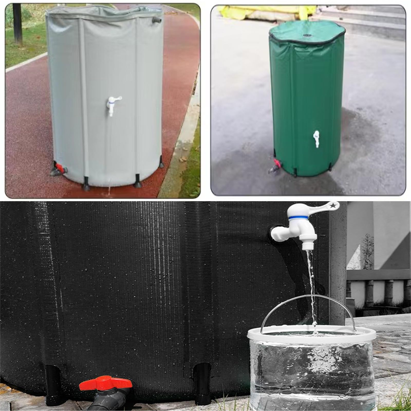 Składana beczka na deszczówkę 750 l, przenośna, ogrodowa, materiałowa, oszczędzająca miejsce, stabilna konstrukcja, idealna do różnych zastosowań na zewnątrz (czarna)