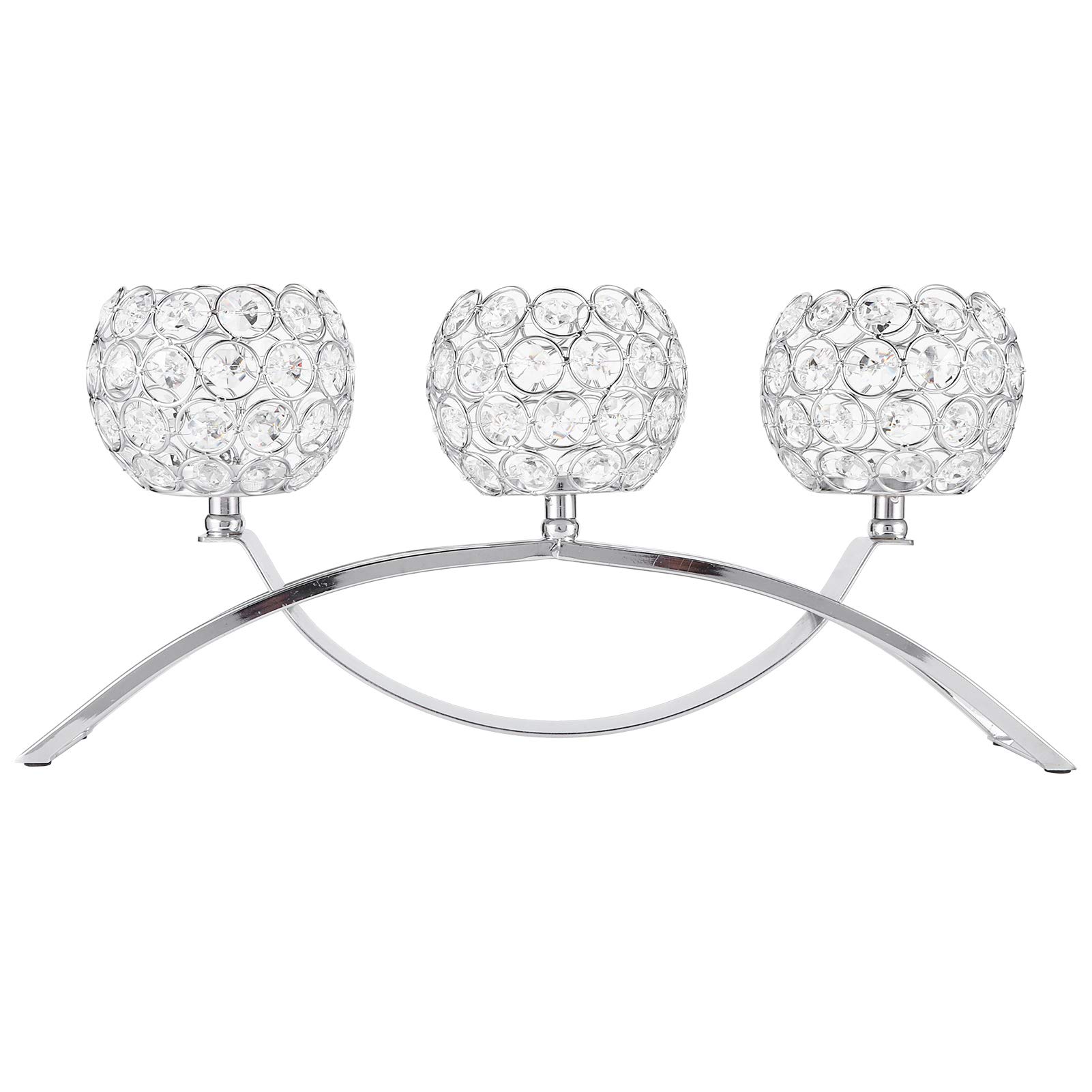 Portavelas de Cristal, 3 Brazos clásico Europeo Hierro Bola de Cristal Cena romántica con Velas Candelabro Centro de Mesa de Boda para la celebración del Aniversario de cumpleaños Regalo(Plata)