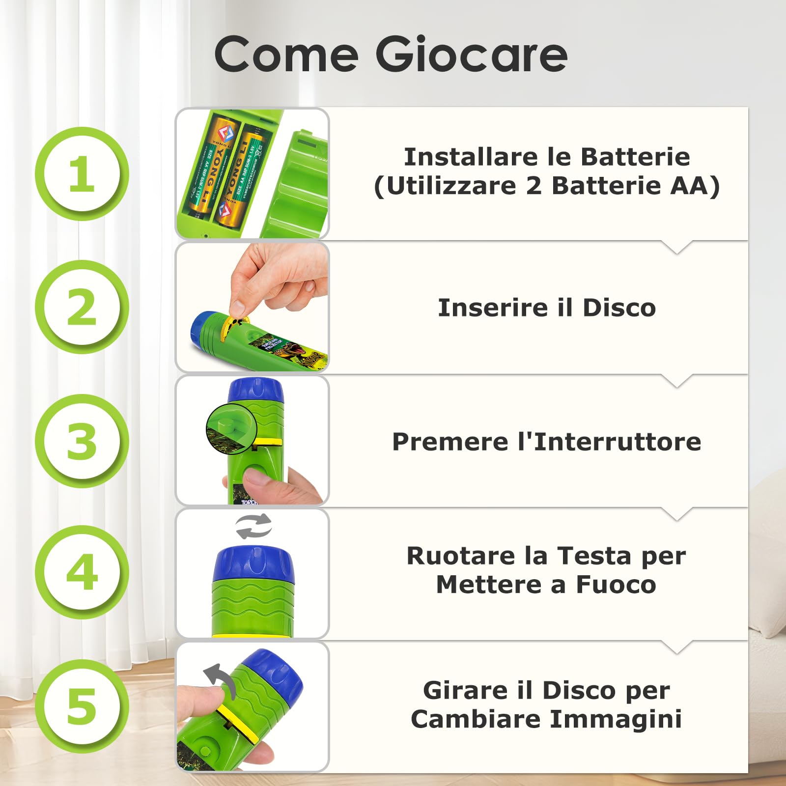 Pup Go Torcia Proiettore Bambini con 24 Immagini Dinosauro, Storie Diapositive Torcia per Parete Soffitto Tenda, Giocattolo Educativo per Bambini 3+ Anni, Crea Storie Giochi Regalo Scienza (Dinosauri)