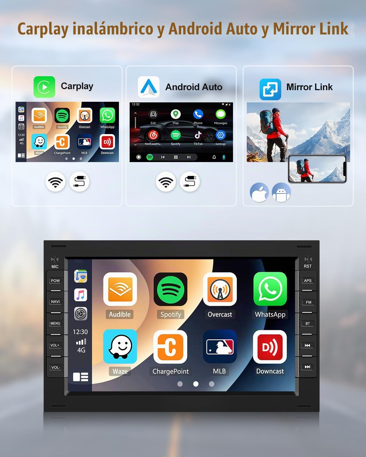 2G+64G CAMECHO Android 15 Carplay Autoradio con Nav para VW Golf 4 Polo Sharan Jetta MK4 T5 Multivan, 7'' Doble DIN Autoradio con Carplay Android Auto Bluetooth RDS/FM WiFi e USB