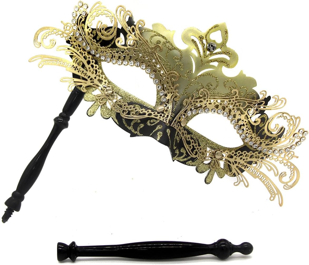 WILOVCOS Womens Masquerade Mask with Stick, Handheld Mardi Gras Mask,Venetian Party Masks - Image 9