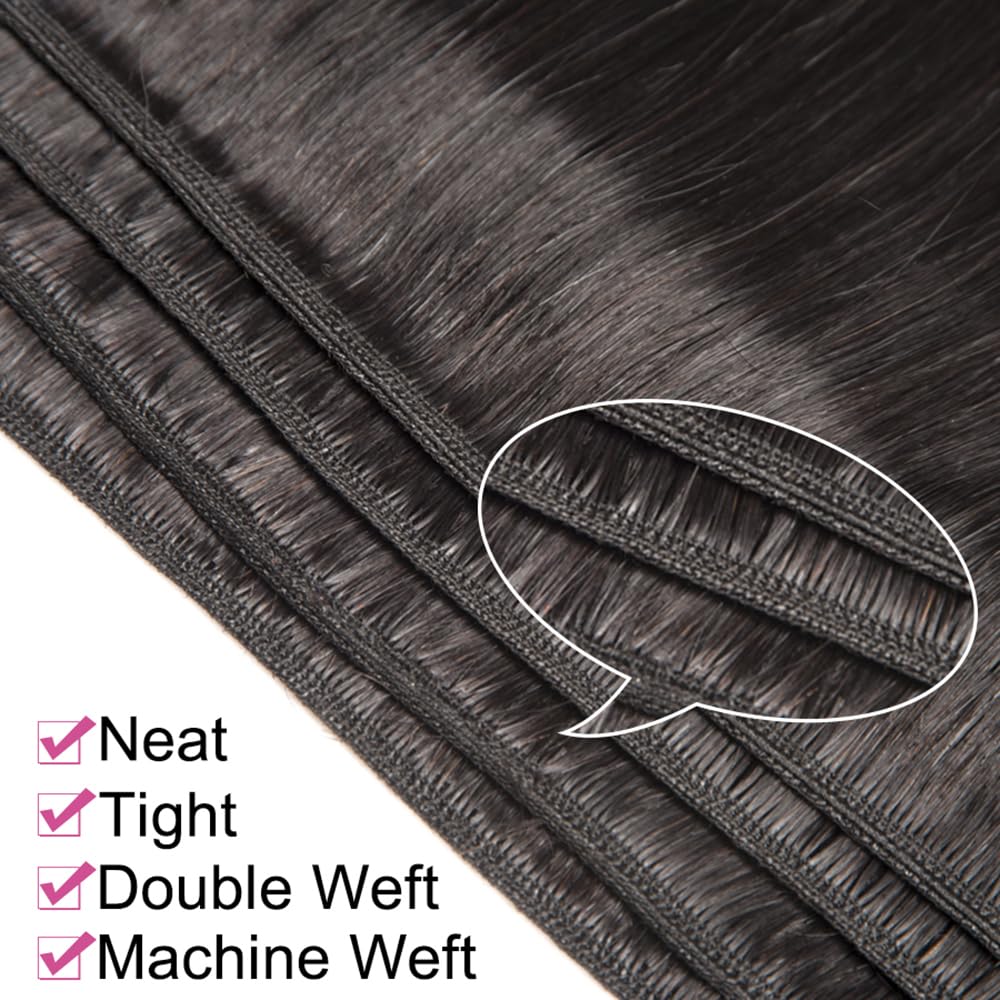 Urshiney Straight Human Hair Bundles for Women Thick Brazilian Virgin Hair Machine Made Double Weft Straight Weave Bundles Human Hair Natural Black Color Can Be Dyed 100g 18 Inch - Image 3