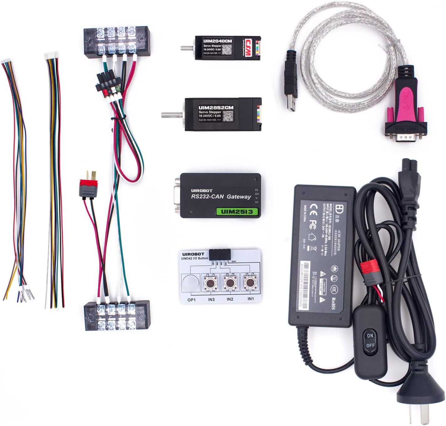 Evaluation Kit with NEMA 8 & NEMA 11 Servo Stepper Motors, UIM2513 RS232-CAN Gateway, and Accessories for UIM342-CM Serial Motor Control Development(UIMEVA342CM-S)