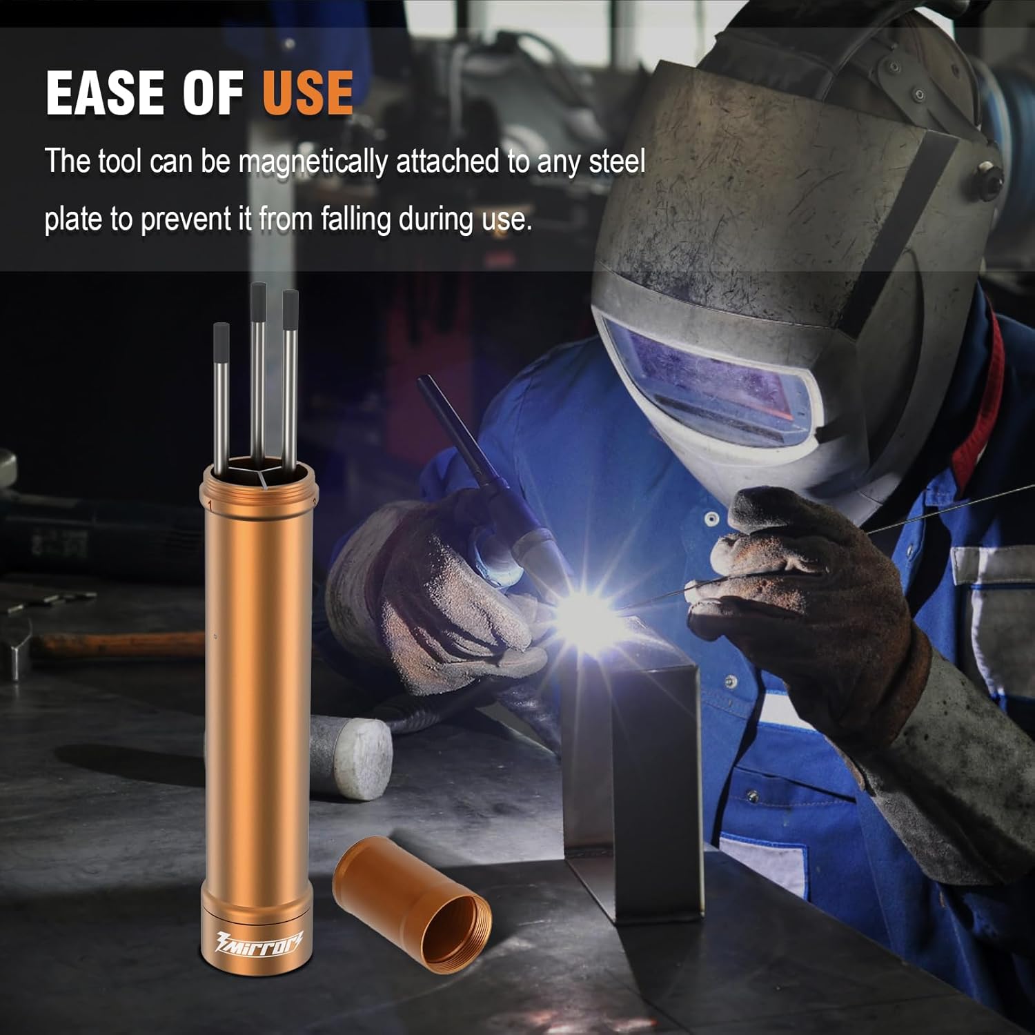 3mirrors Tungsten Holder -Tungsten Electrode Storage Solution with 3 Section Divider & Magnetic Base,TIG Welding Accessories,Orange