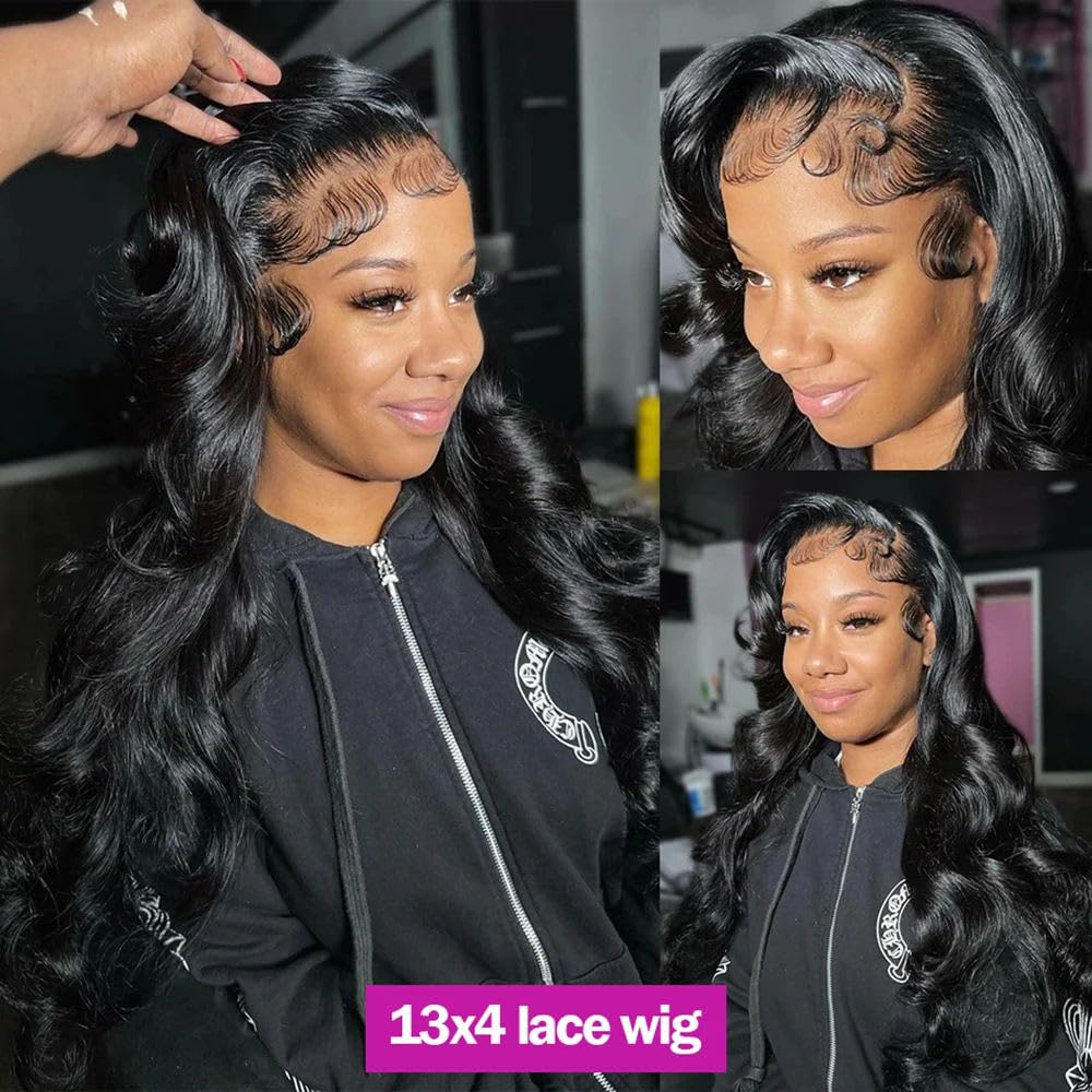 Deep Wave Lace Front Wigs 13x4 Body Wave Lace Front Wigs for Women Synthetic HD Lace Front Wig Pre Plucked Natural Hairline Glueless Frontal Wigs for Women