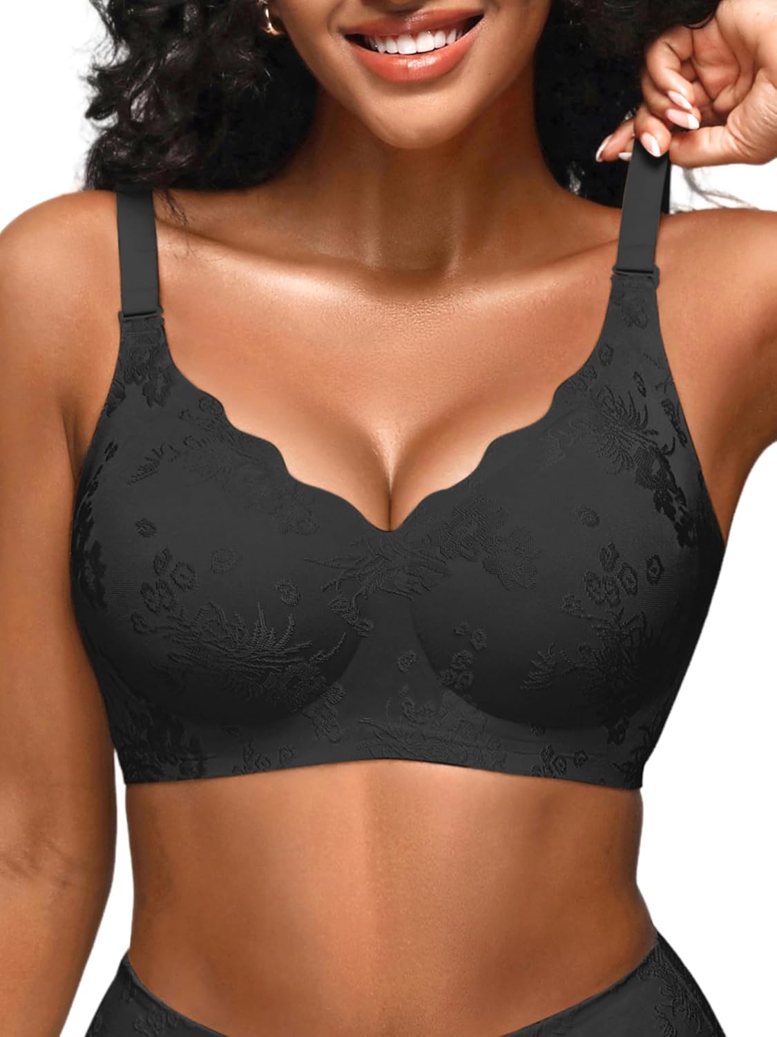 Wireless Jelly Bras for Women No Underwire, Seamless Comfortable Jacquard Bralettes, Padded Convertible Bra Sets