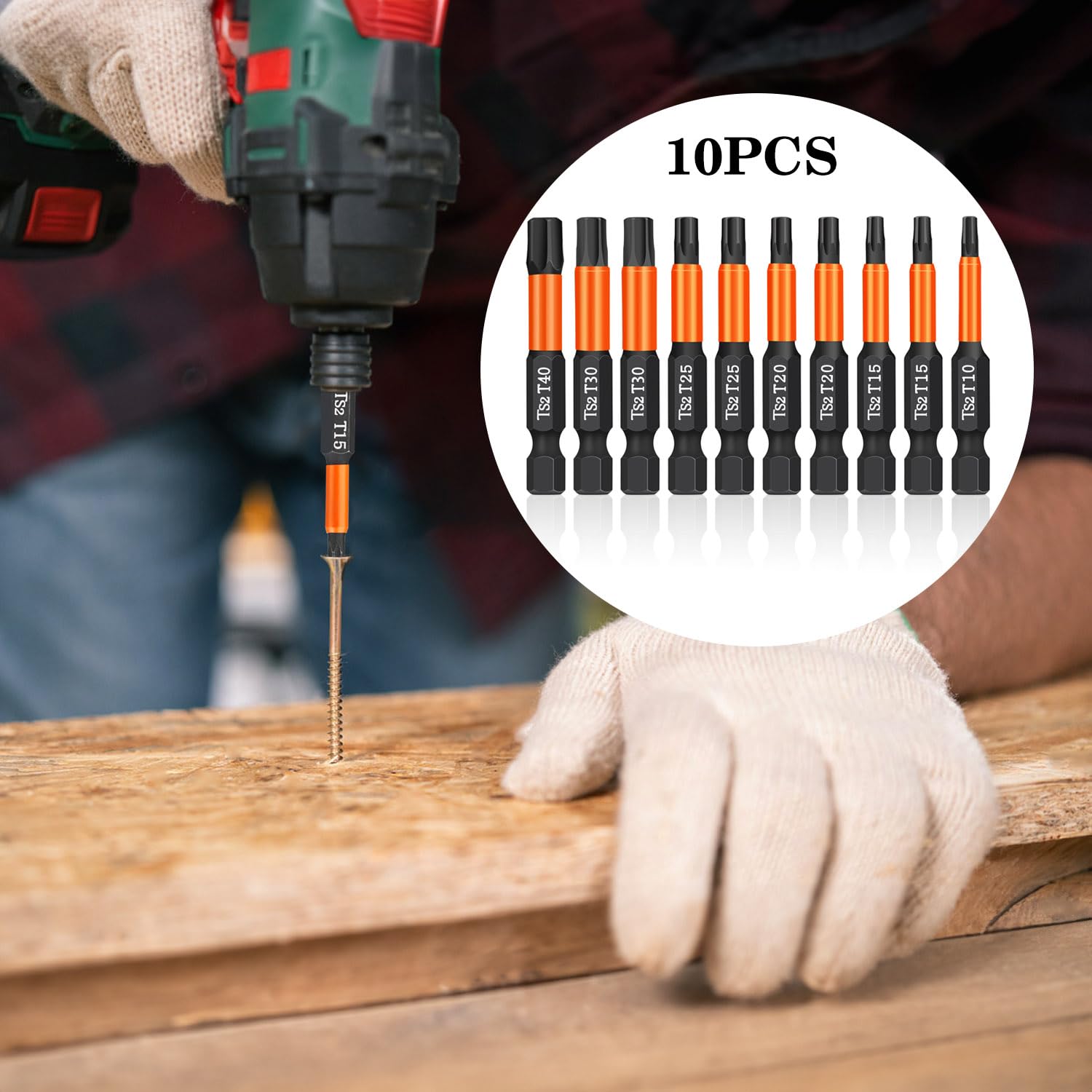 drado Zestaw 10 bitów Torx, wkrętak magnetyczny ze stali S2 1/4" Torx T10, T15, T20, T25, T30, T40, z pudełkiem dozownika (50 mm)