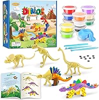 Vista 1 de Dinosaur Air Dry Clay Kit – Create 5 Dinosaur Models with 12 Colors of Modeling Clay, Instruction Guide – Fun & Educational Craft Set for Kids