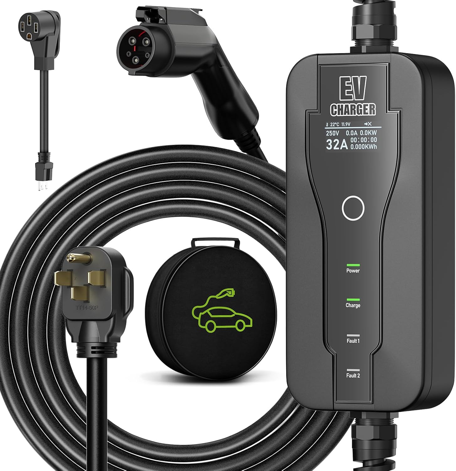 7.2kW Level 1 and 2 EV Charger, 32A Portable EV Charger Level 2 with NEMA 14-50P &5-15 Adapter 110V-240V, 32/16/13/10/8A Adjustable&Delay Charge 1-15H Electric Vehicle Charging Stations