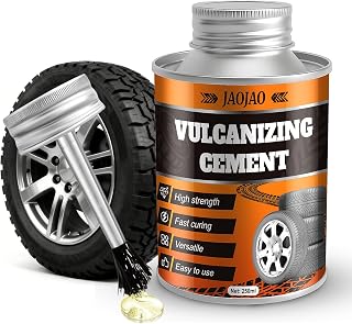 JAOJAO Vulcanizing Cement for Tire Patches, Tire Repair Glue Tire Cement Glue with Built-in Brush Fast Dry Flexible Seal Lasting Protection for Car Motorcycle Bike Tires 250ml