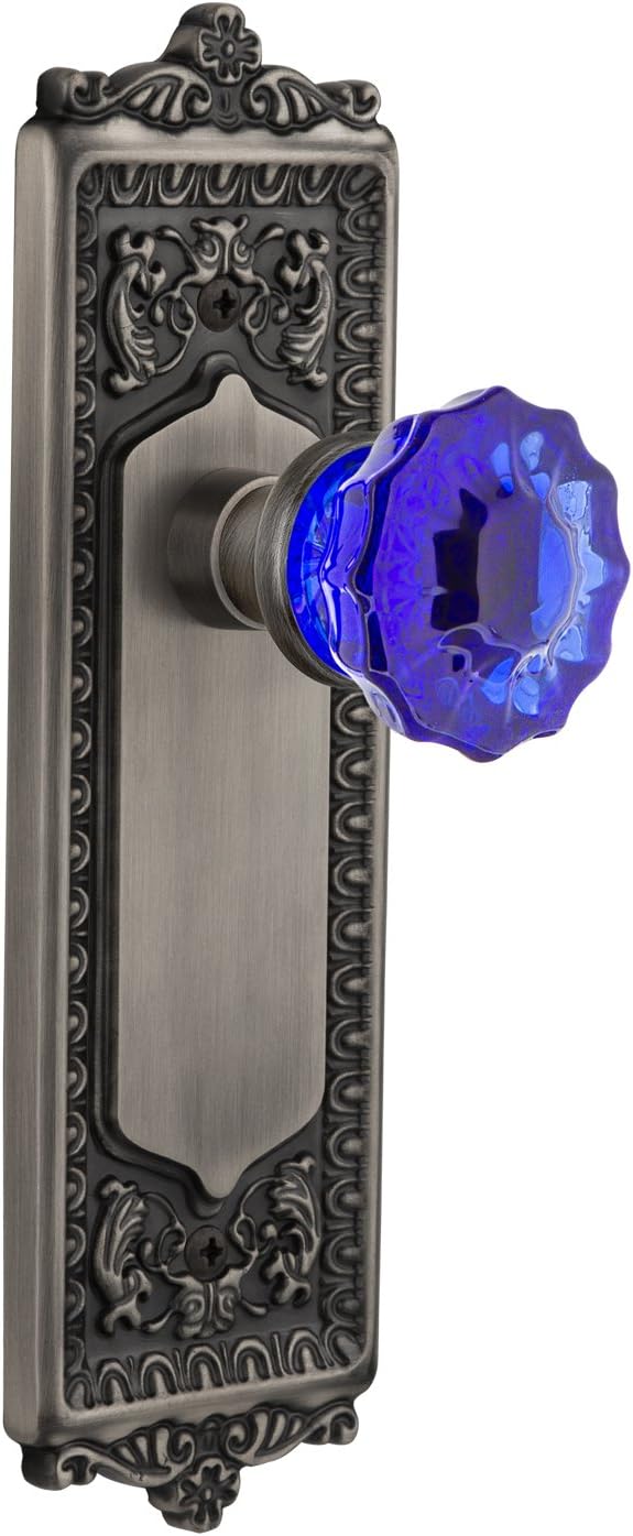 Nostalgic Warehouse 722815 Egg & Dart Plate with Keyhole Single Dummy Crystal Pink Glass Door Knob in Timeless Bronze