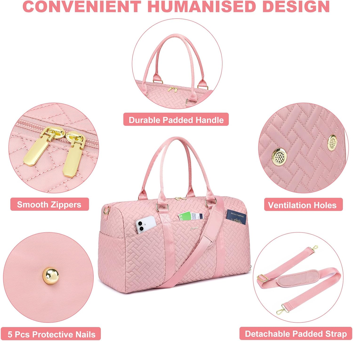 Women Weekender Travel Duffle Bag: Travel Duffel Overnight Bags with Shoe Compartment Large Carry on Tote with Toiletry Bag Weekend Traveling Yoga Gym Hospital Bag for Women with Wet Pocket Pink - Image 6