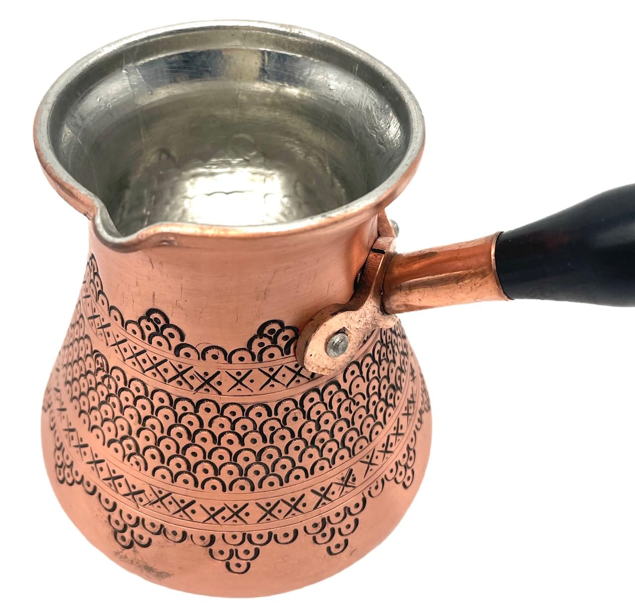 Cezvex-Areon-2 mm dicke Kaffeekanne, Kaffeekocher aus 100% Kupfer, handgraviert, türkische, arabische Mokkakanne, Cezve, Ibrik, Briki mit Holzgriff bis zu 4 Personen