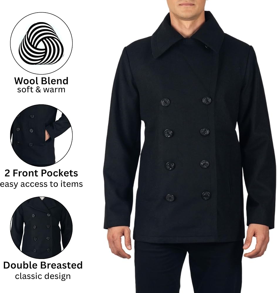 Alpine Swiss Mason Mens Wool Blend Classic Pea Coat Black Small at