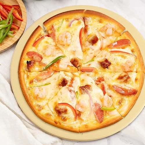 Miniatura 6 de homEdge Juego de piedras para pizza, piedra redonda de cordierita resistente para pan, pizza, piedra de cocción resistente a los golpes térmicos con