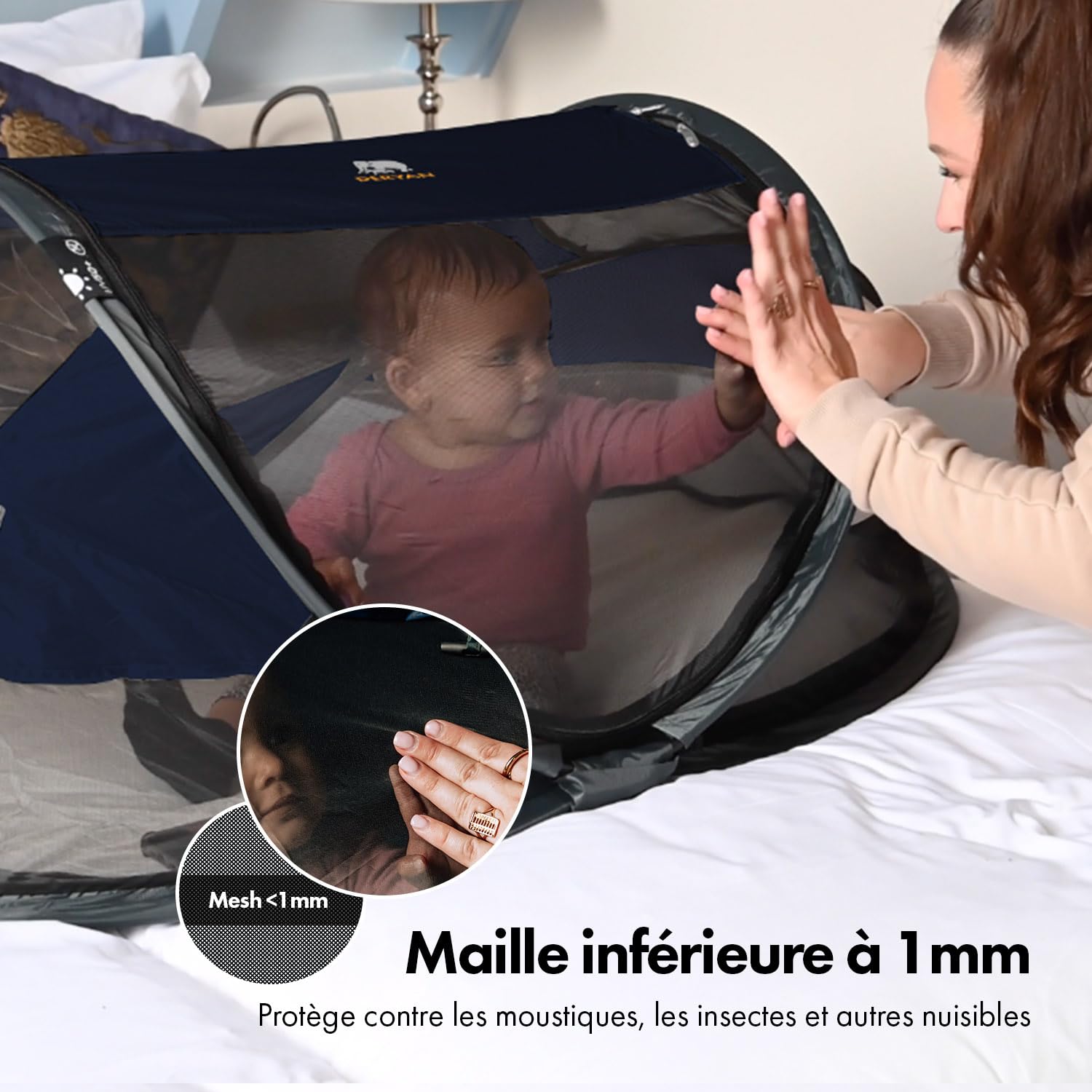 Deryan lit Parapluie Bébé avec Matelas, Lit bébé de la Naissance Jusqu’à 2,5 Ans, Pop Up Tente pour Bébé Montée en 2 Secondes, Moustiquaire & Sac de Voyage Inclus, Facile à Plier, 120x75cm, Navy