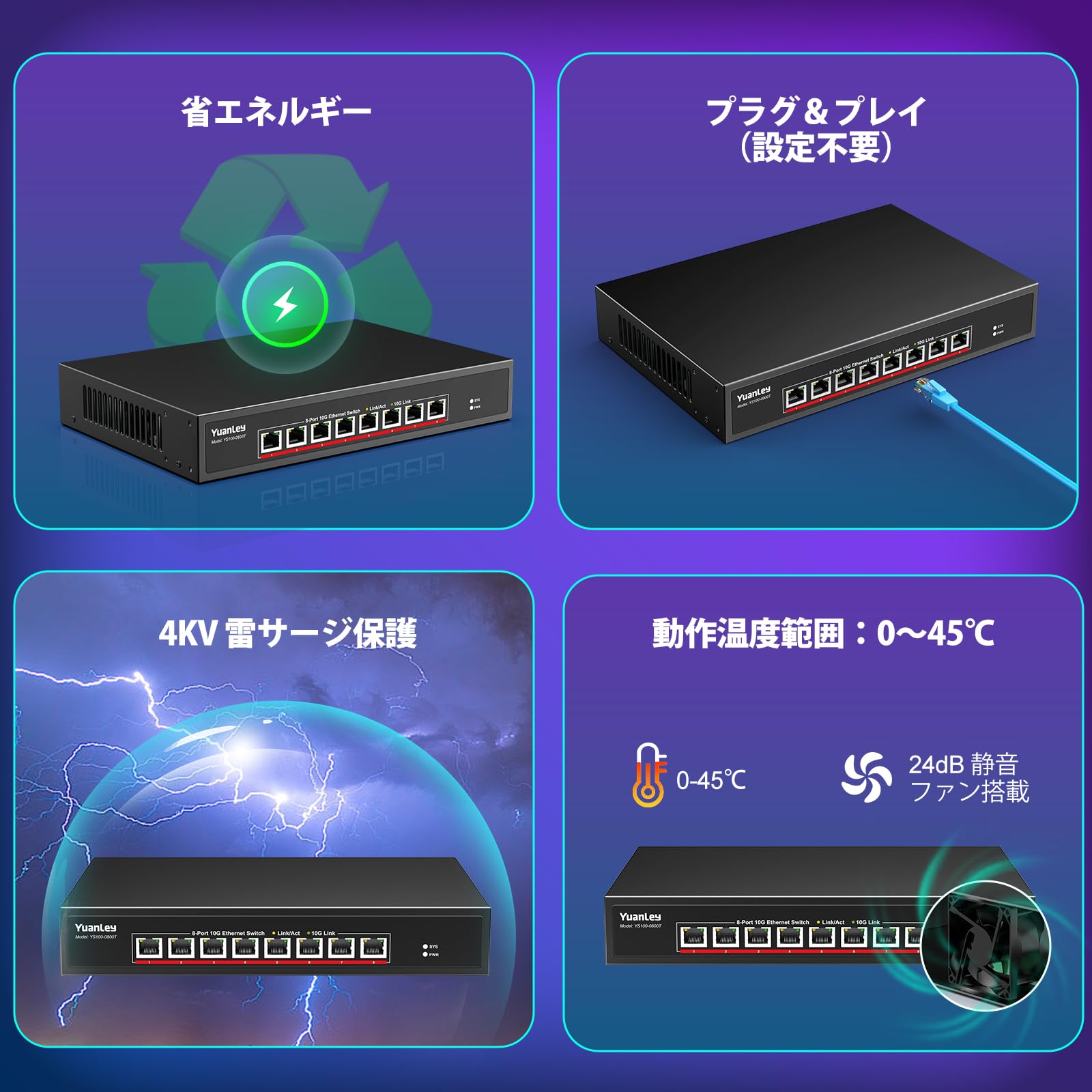 Amazon.co.jp: YuanLey 8ポート 10G イーサネットスイッチ｜8×10Gbps