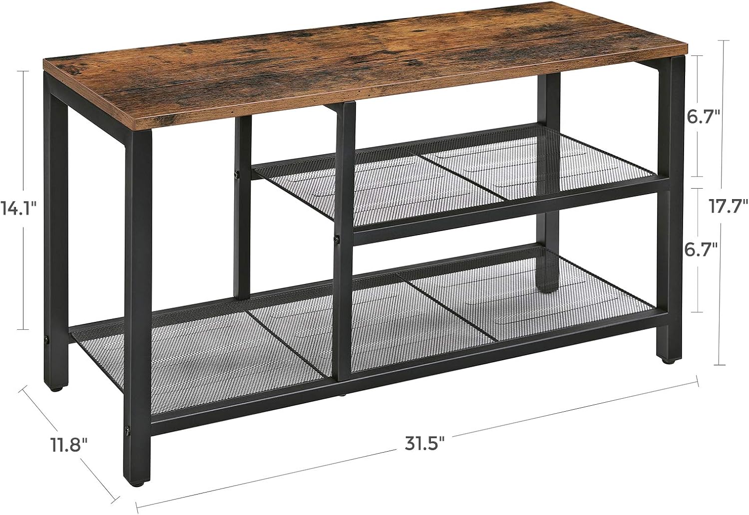VASAGLE Shoe Bench, Shoe Rack with Seat, Dense Mesh Shelves and Tall Compartment for Boots, Hallway, Stable Steel Frame, Industrial Design, Rustic Brown and Black ULBS77BX