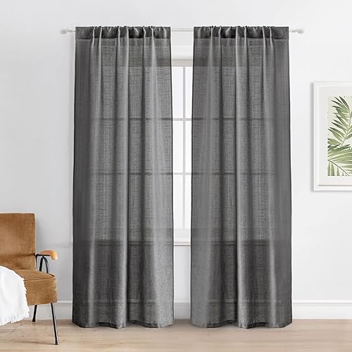 Valea Home Paneles de cortina de lino sintético para ventana, con bolsillo para barra, para sala de estar, patio, puerta, decoración rústica del