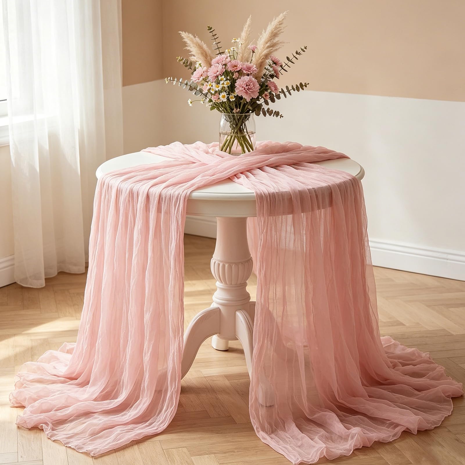Pink Cheesecloth Table Runner - 10FT Boho Decor -8